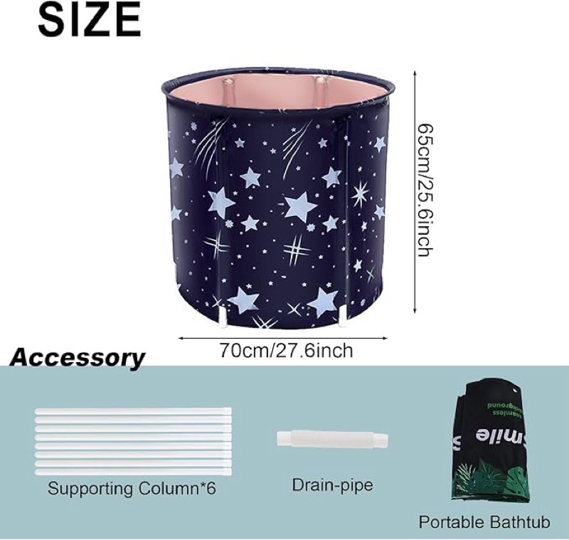 STARBRILLIANT Portable Foldable Bathtub, Collapsible Adult Travel Bath Tub for Camping, Home & Spa, Space-Saving Storage, Durable PVC Material (Starry Sky B, 27inch)