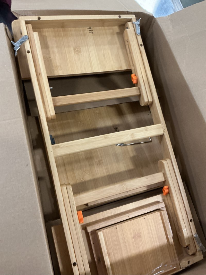 Condition photo showing Good Condition for Laptop Desk Nnewvante Bamboo Laptop Table Adjustable Lap Tray Bed Serving Tray Breakfast Table Foldable Coffee Tea Table 7 Tilting Top Angles 4 Latches Large Size 27.95" x 13.8" Bamboo 27.95 Inch