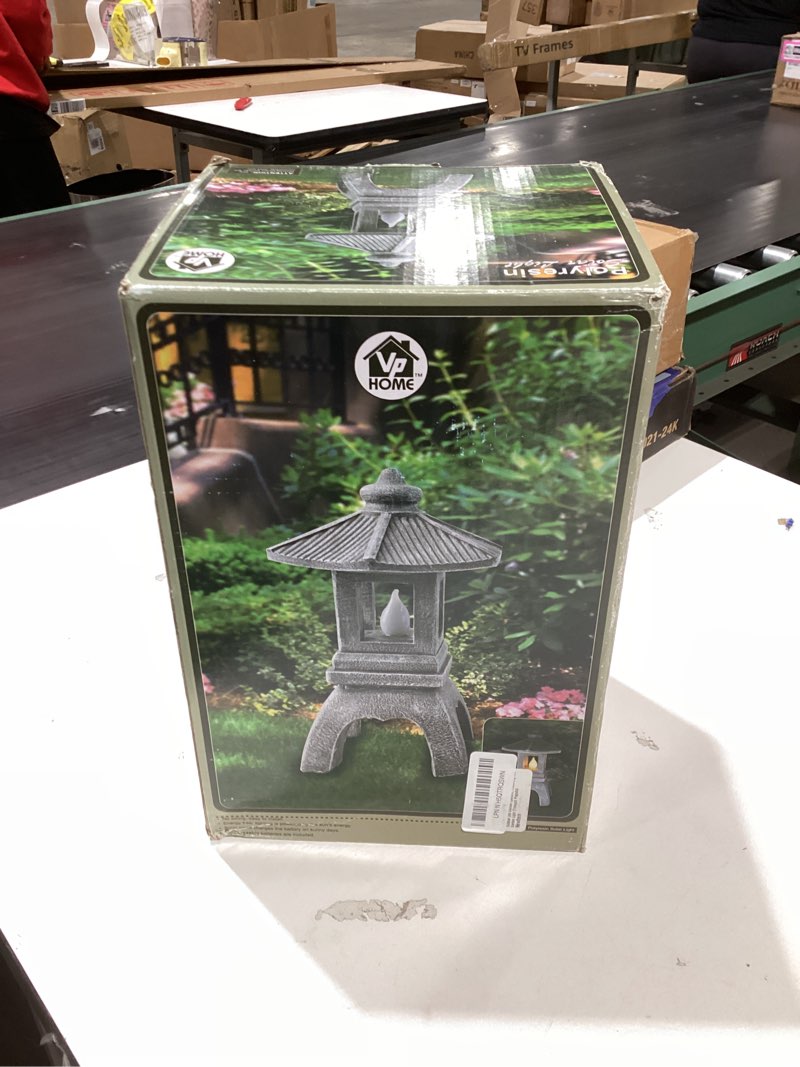 Condition photo showing Good Condition for vp home pagoda garden statue, solar powered statue japanese garden decor, outdoor zen garden lantern, flickering led garden light (tranquil pagoda) tranquil pagoda 12"h x 7.5"w x 6.5"d