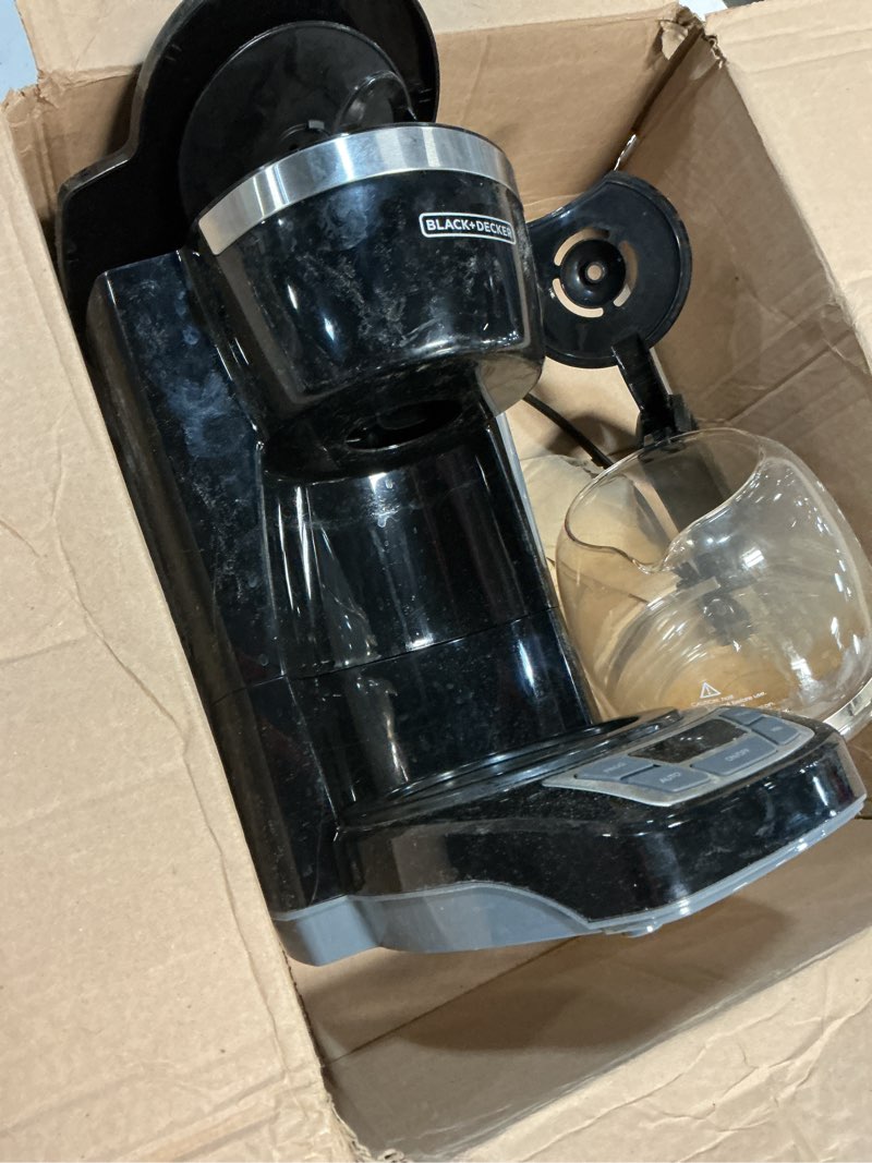 Condition photo showing As Is for BLACK+DECKER 12-Cup Digital Coffee Maker, Programmable, Washable Basket Filter, Sneak-A-Cup, Auto Brew, Water Window, Keep Hot Plate, Black