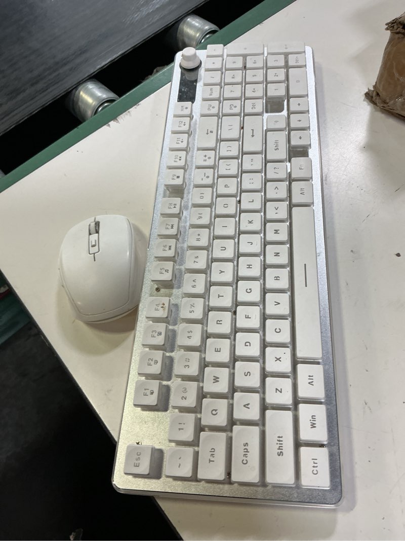 Condition photo showing As Is for wireless keyboard and mouse combo - backlit typewriter keyboard with magnetic wrist rest & phone holder, light up round keycaps, 2.4ghz cordless set for mac, windows, pc, laptop, sablute classic black