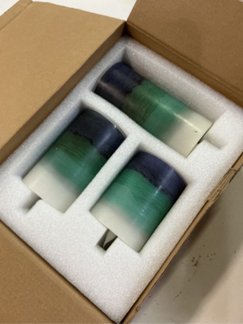 Condition photo showing Good Condition for baquler 3 pcs blue teal coastal beach pillar candles flameless led ocean gradient candles battery operated decorative flickering candlestick for wedding home seaside nautical party decor