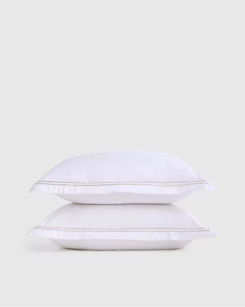 Organic Crisp Percale Embellished Sham Set Color: White/Dove Size: King