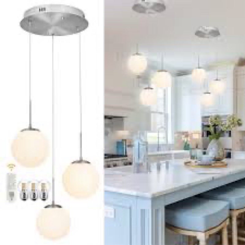 KoKo&Yukina 3-Light Globe Glass Pendant Light Modern Nickel Clear Globe Glass Chandelier Adjustable 