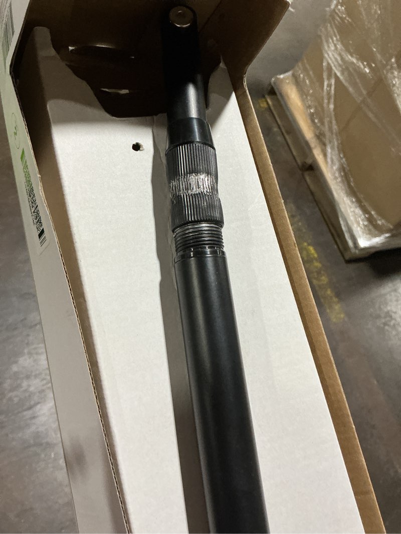 Condition photo showing As Is for allen + roth 44-in to 72-in matte black fixed or tension single curve adjustable shower curtain rod