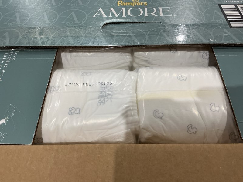 Condition photo showing New/Like New for amore by pampers diapers enormous pack - size 3 - 116ct: diaper weight range 13-24 lbs, disposable, with cellulose