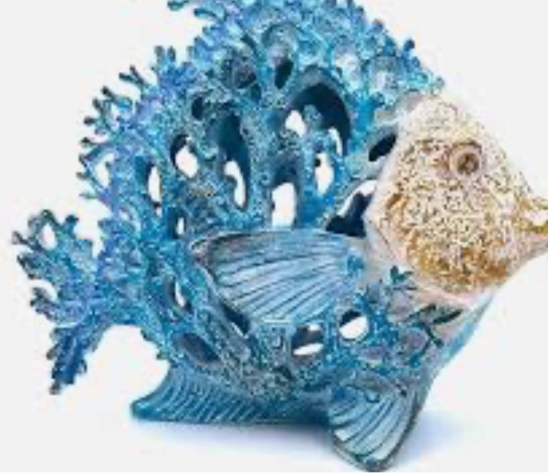 Hodao Sea Coral Fish Figurines Decoration Summer Sea Tropical Fish Decor Spring Garden Coral Fish Crafts Sea Tropical Fish Figurines for Home Office Decoration (Blue