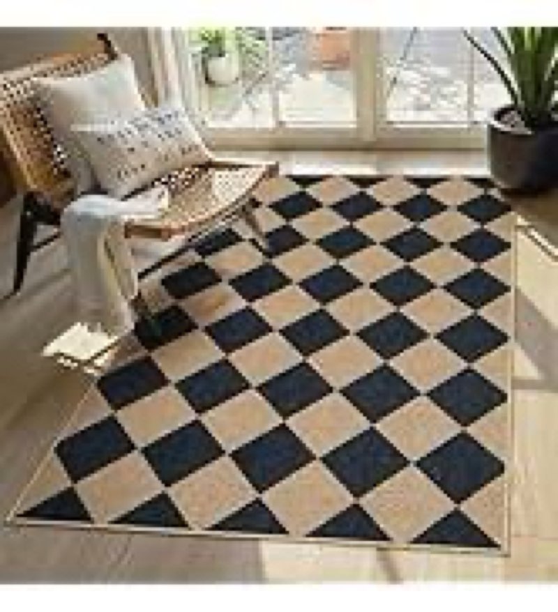 lahome modern rainbow easy jute rug, 3x5 washable rugs for entryway farmhouse black patio carpet, non slip indoor door mat contemporary outdoor porch carpet for laundry guestroom room decor 3' x 5' (rectangular) nature/black rainbow