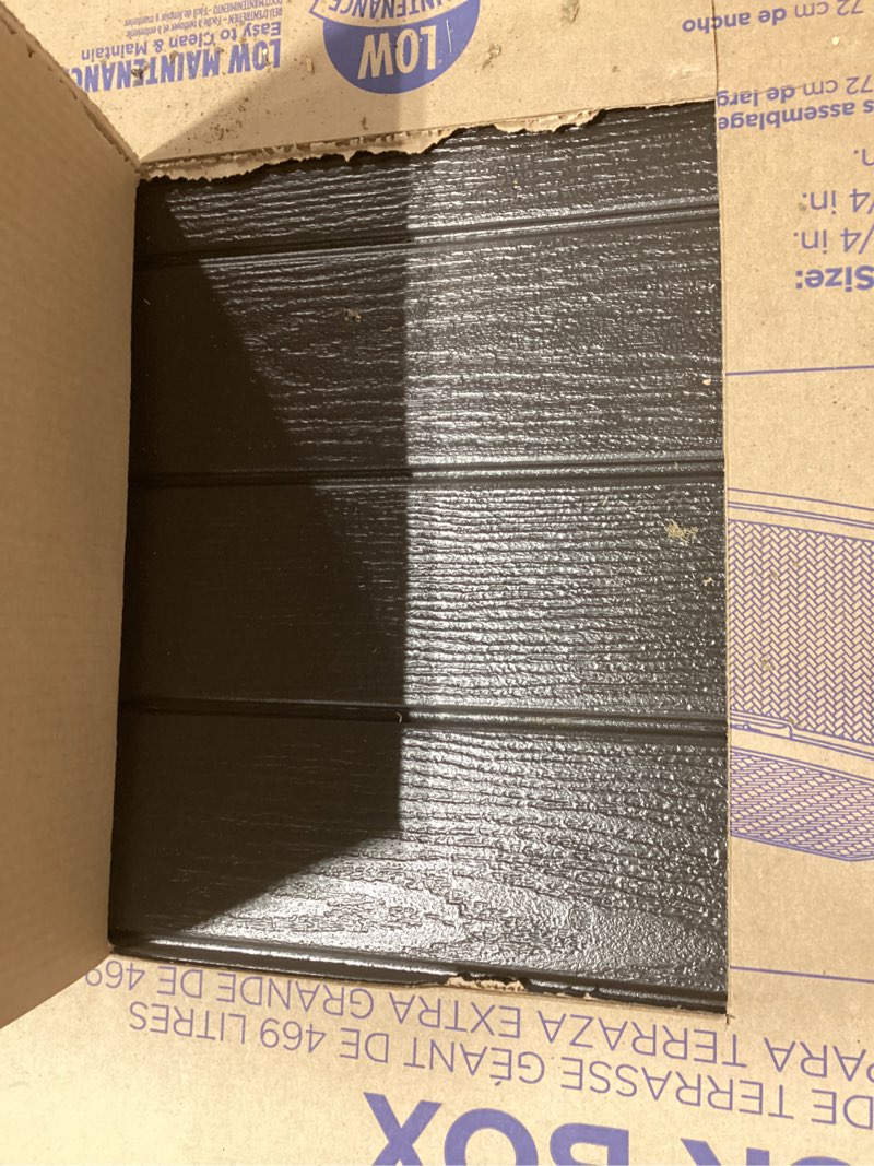 Condition photo showing As Is for suncast 52.75-in l x 29-in 124-gallon java plastic deck box