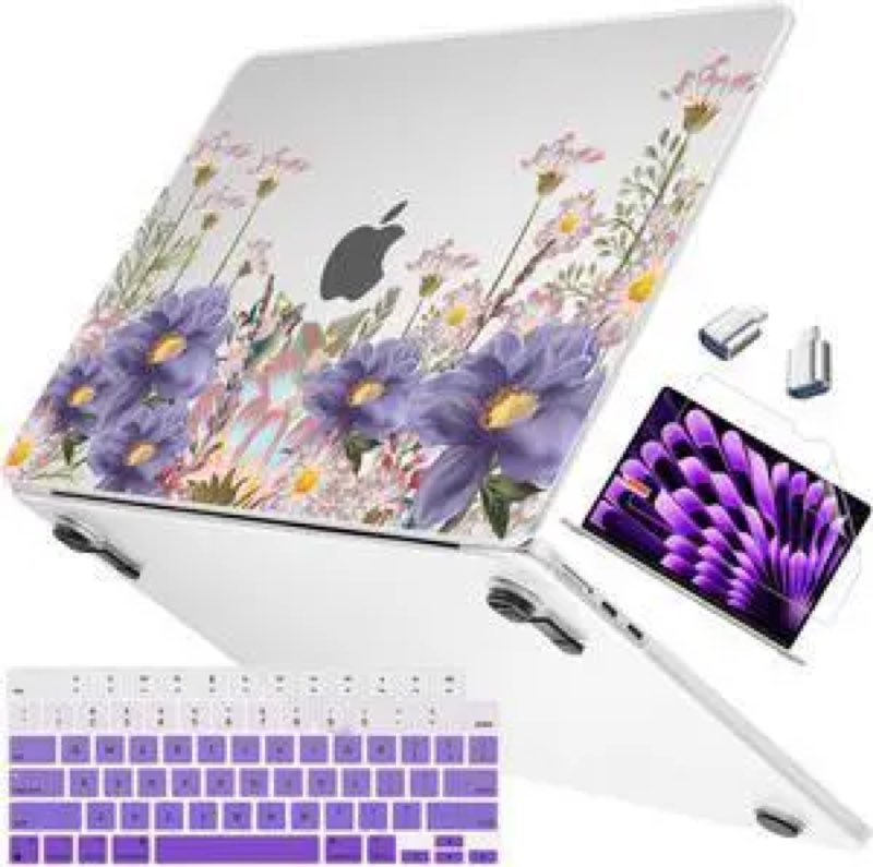 mektron ultra thin armor case compatible with macbook air 13.6 inch printed cover 2025-2022 m4 m3 m2 a3240 a3113 a2681, protective hard shell with fold kickstand, abstract rose