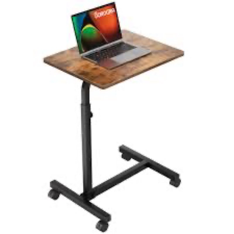 Overbed Table with Adjustable Height, Small Bedside Table with Wheels for Bed and Couch, Rolling Desk for Eating and Working, Vantage