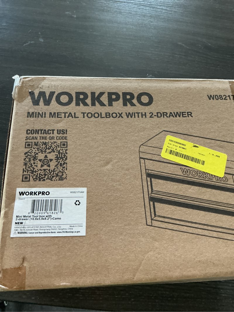 workpro 12.5" mini metal tool box with 2 drawers | open top storage, cold rolled steel, small tool chest, pvc liners, pp feet pads, drawer liners & magnetic tabs
