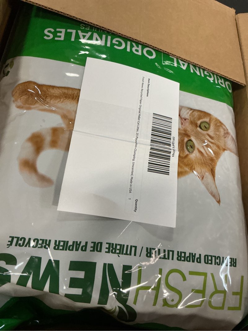 Condition photo showing New/Like New for fresh news recycled paper original pellet cat litter, 25 pound, non-clumping, unscented, made in usa original pellets 25 pounds