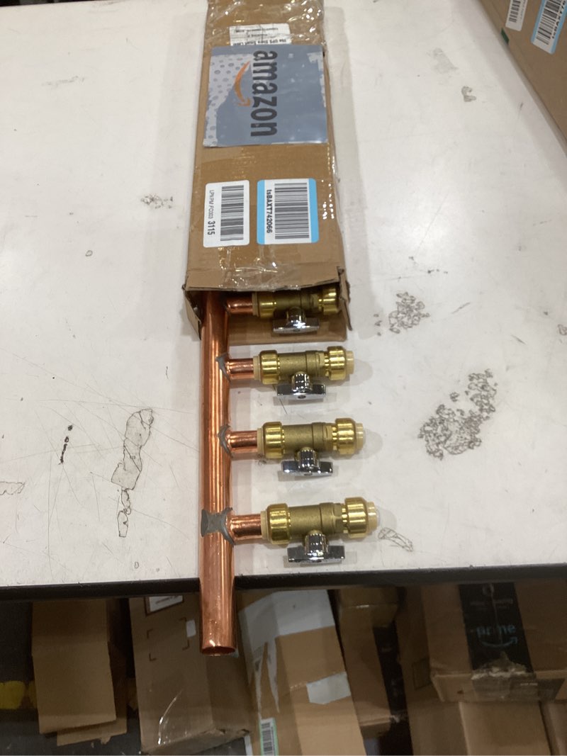 push fit pex manifold 3/4 male 1/2 ball valve with push fit end with closed end (3 branched)