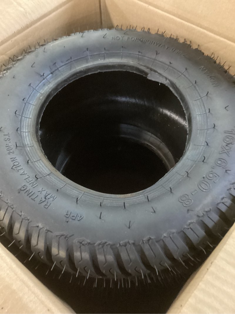 Condition photo showing Good Condition for (2-pack) 16x6.50-8 tires - 4pr durable tubeless, replacement lawn tractor tires with deep ribbed treads, rim not included 16x6.50-8 tubeless