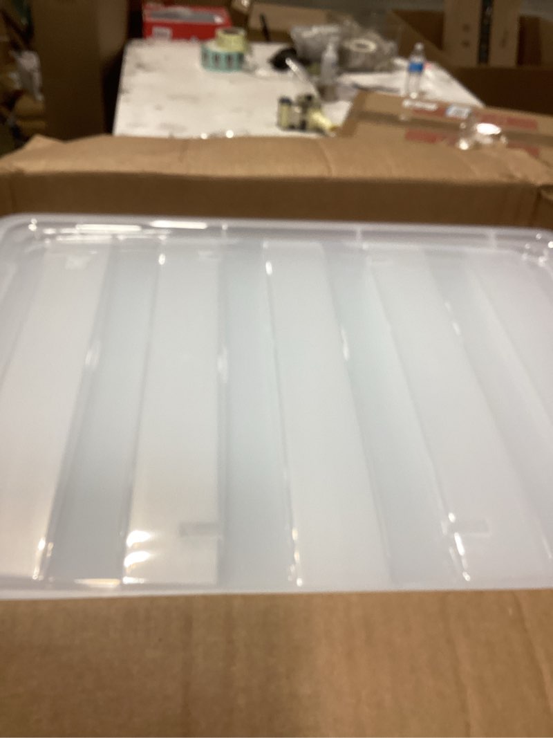 Condition photo showing Good Condition for IRIS USA 54 Qt Stackable Plastic Storage Bins with Lids, 6 Pack - BPA-Free, Made in USA - See-Through Organizing Solution, Latches, Durable Nestable Containers, Secure Pull Handle - Clear Clear 54 Qt 6 Pack