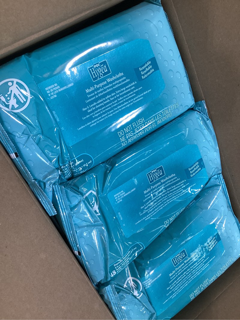 Condition photo showing New/Like New for hygea flushable wipes, 12 pack of 48 each (576 total wipes), plant-based, septic-safe moist toilet wipes, gentle, hypoallergenic personal cleansing wipes with aloe & vitamin e, alcohol & paraben free