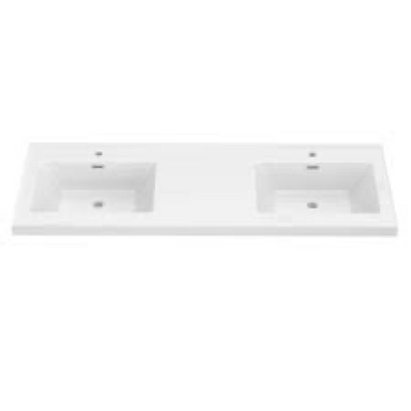 60" double sink vanity top undermount bathroom sink with 2 single-hole faucets, overflow, pop up drain