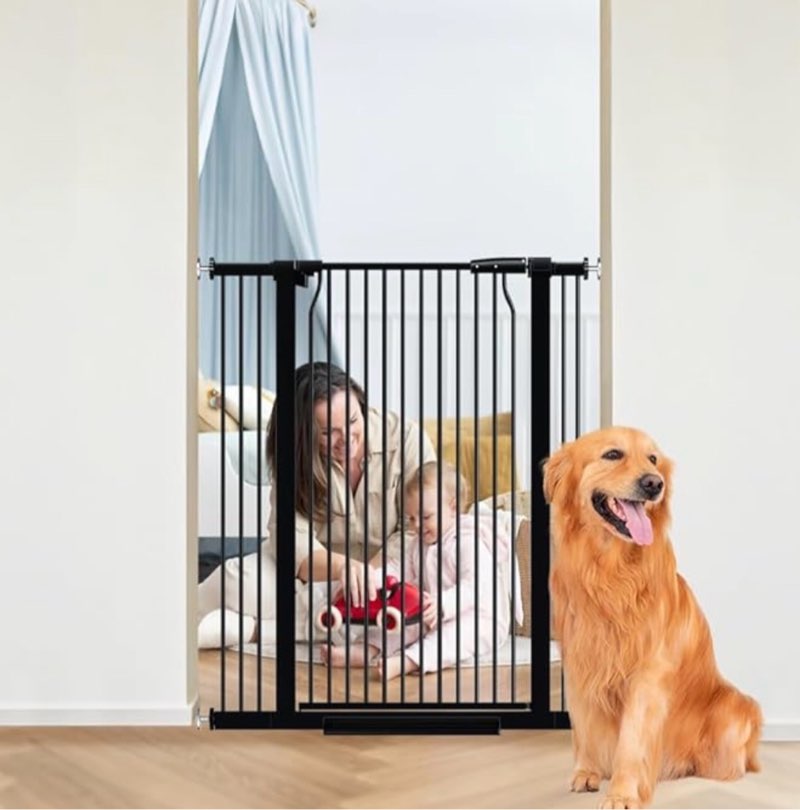 40.55" extra tall baby gate for doorways stairs, 29.9"-40.9" wide tall dog pet gates no drill, large high child kid safety door walk thru, cat proof hallway kitchen indoor house, black