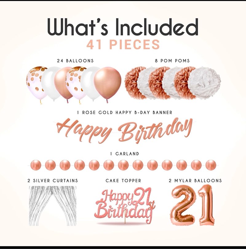 Condition photo showing New/Like New for 6 pack of epiqueone happy birthday banner kit - 41-piece, rose gold, 21st birthday banner kit for cake decoration, party decor