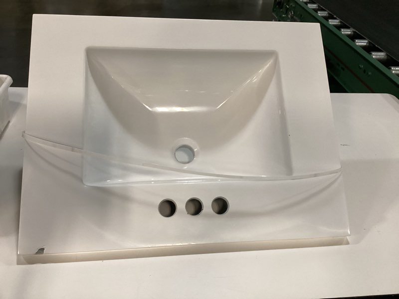 Condition photo showing As Is for style selections tierra 24-in sandstone single sink bathroom vanity with white cultured marble top