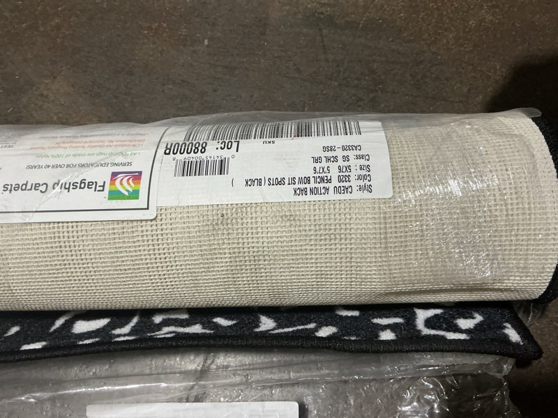 Condition photo showing New/Like New for flagship carpets school days pencil bow sit spots educational area rug for kids room, children's classroom rug for teaching and playroom, 5' x 7'6"