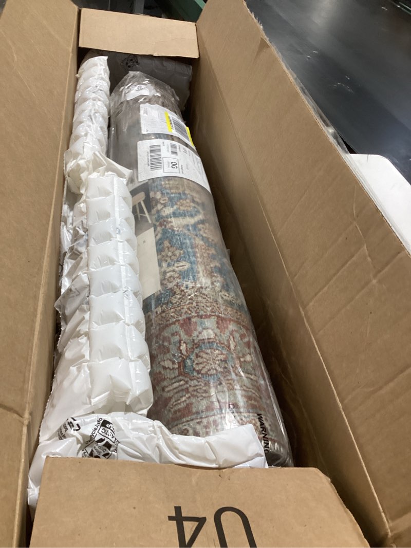 Condition photo showing Good Condition for loloi layla collection lay-04 ocean/rust 2'-6" x 7'-6" .13" thick runner rug, soft, durable, vintage inspired, distressed, low pile, non-shedding, easy clean, printed, living room rug 2'6" x 7'6" (rectangular) ocean / rust