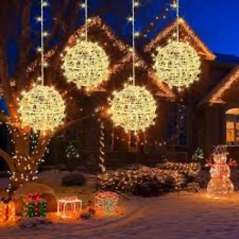 Outdoor Christmas Balls Lights 4 Pack Hanging 7.9" LED Garden Sphere Tree Lights 8 Modes Waterproof 