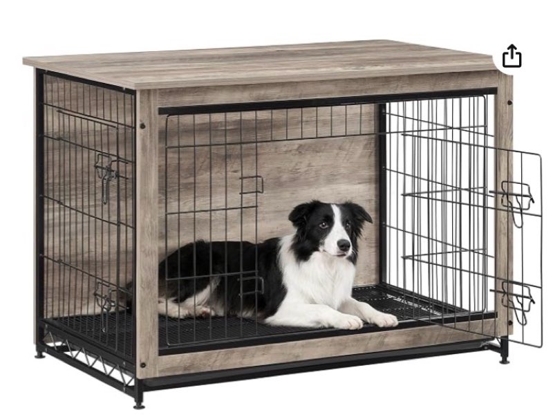 feandrea 38.6" dog crate furniture, indoor dog cage side end table, xl pet wood kennel for large and medium dogs up to 70 lb with multi-purpose removable tray, double-door pet house, greige