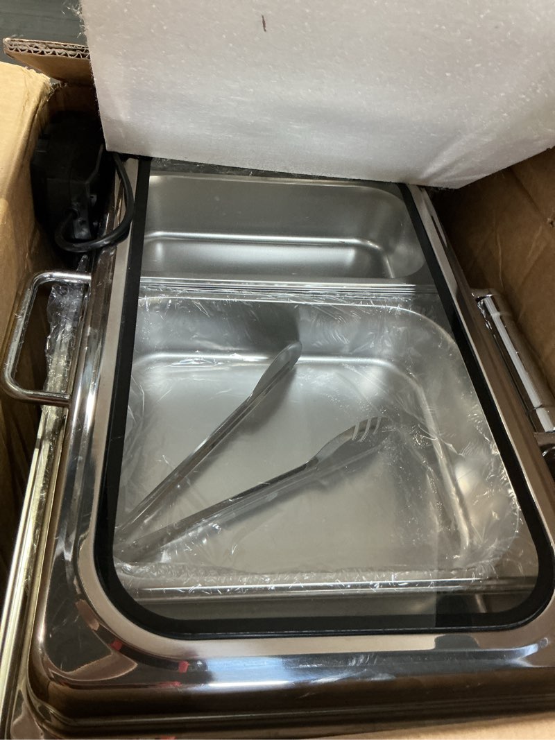 Condition photo showing Good Condition for Electric Chafing Dish Buffet Server Set, Stainless Steel Full Size & Half-Size &Three-Section Food Pan with Temp Control, Roll Top Stainless Steel Food Warmers for Catering Buffet (A-01)