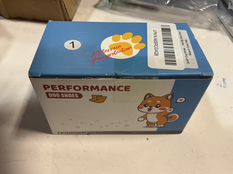 Condition photo showing New/Like New for QUMY Dog Shoes for Large Dogs, Medium Dog Boots & Paw Protectors for Winter Snowy Day, Summer Hot Pavement, Water-Resistant in Rainy Weather, Outdoor Walking, Indoor Hardfloors Skid-Resistant Sole Khaki Size 1: 1.8''x2.3''(W*L) (Pack of 4)