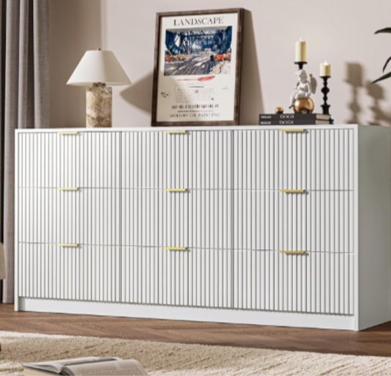White Dresser for Bedroom, 9 Drawer Double Dresser, Modern Chest of Drawers for Bedroom, Living Room, Entryway and Closet, 63" L x 15.7" D x 31.5" H