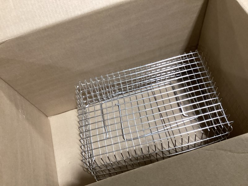 Condition photo showing As Is for wire harvest basket, kitchen organizers and storage with foldable handle - 15.0"x9.8"x6.9" portable stainless steel picnic baskets for gathering vegetables,fruits,kitchen,garden,picnic&shopping (1, l) large