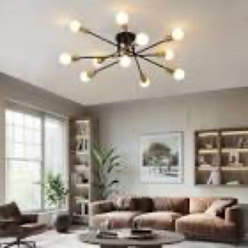 Sheadea Modern Sputnik Gold and Black Semi Flush Mount Ceiling Light Fixture Minimalist,Mid Century 