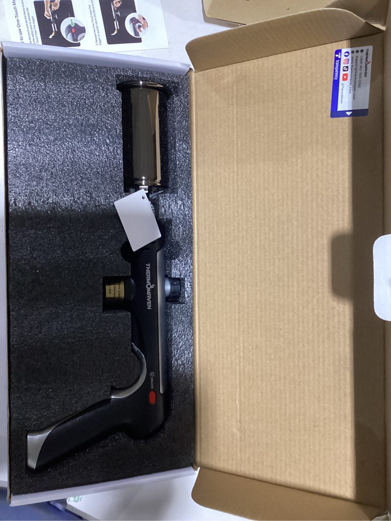 Condition photo showing New/Like New for ThermoMaven Propane Torch with One-Touch Max Fire, Cooking Blow Torch Gun with a Safety Lock, Charcoal Lighter, Flame Thrower, Kitchen Food Torch Head for Grill, Sous Vide, BBQ (Tank Not Included) Silver
