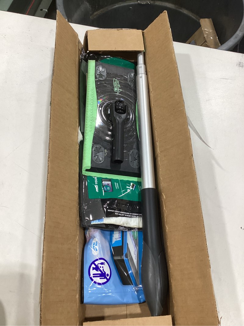 Condition photo showing New/Like New for swiffer sweep and mop deluxe  2-in-1 floor mopping and sweeping kit  includes 1 sweeper device  5 heavy duty dry sweeping cloths  6 heavy duty wet mopping cloths