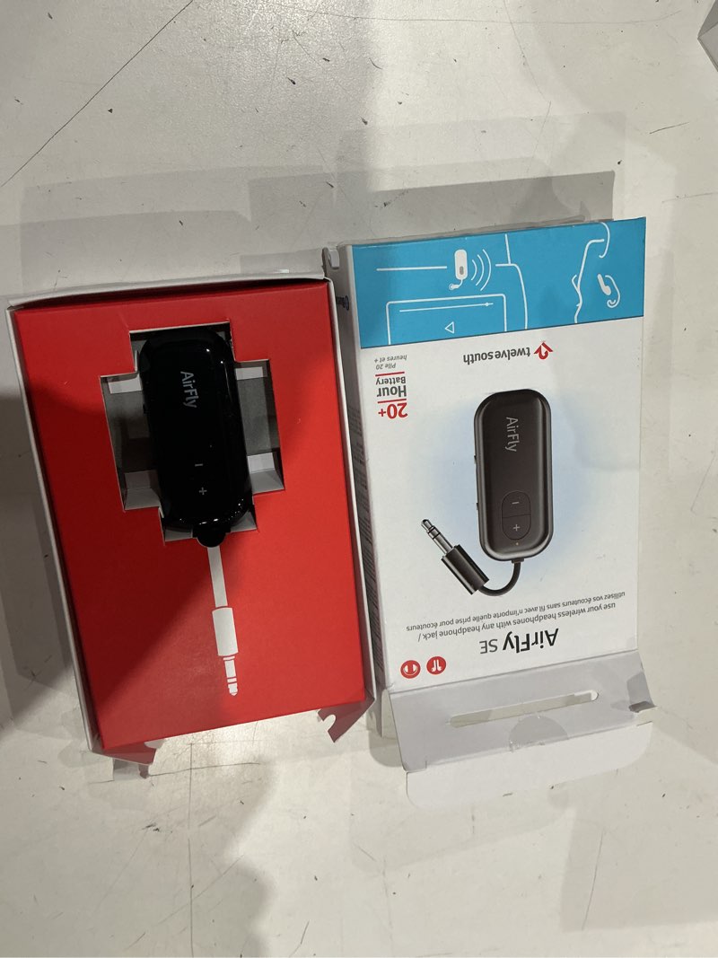Condition photo showing Good Condition for twelve south airfly se, bluetooth wireless audio transmitter for airpods/wireless or noise-cancelling headphones; use with any 3.5 mm audio jack on airplanes, gym equipment or ipad/tablets (black) black airfly se