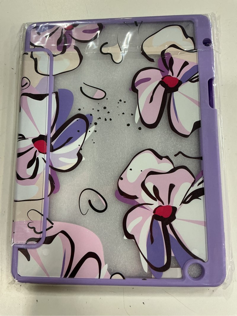 Mektron Printed Case for iPad 10.2 Inch 2021/2020/2019, for iPad 9th/8th/10th Generation Case, Buit in Pencil Holder with Shockproof Cover Clear Shell + Trifold Stand, Blossom Sakura-purple