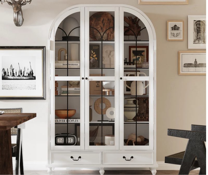 77.2\"H Arch Pantry Cabinet With Glass Door 2 Drawer INCOMPLETE 