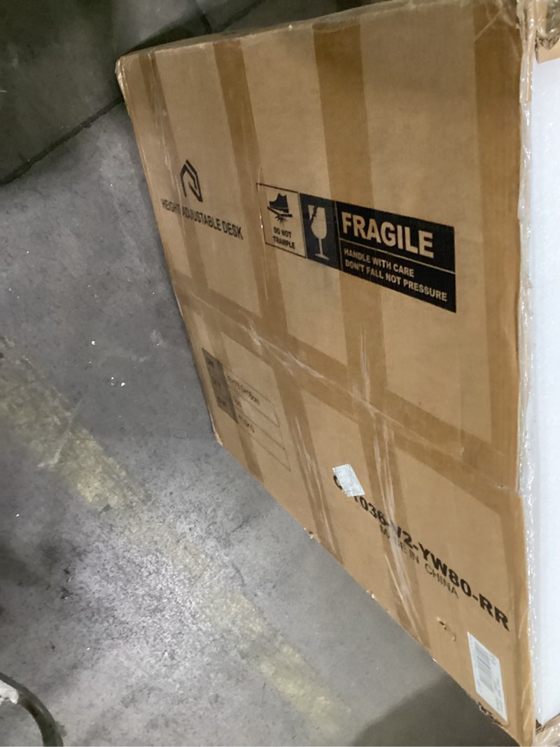 Condition photo showing New/Like New for Rolanstar Standing Desk L Shaped with LED Light and Power Outlet, Electric Height Adjustable Computer Office Desk Sit Stand Up with Monitor Stand, color brown