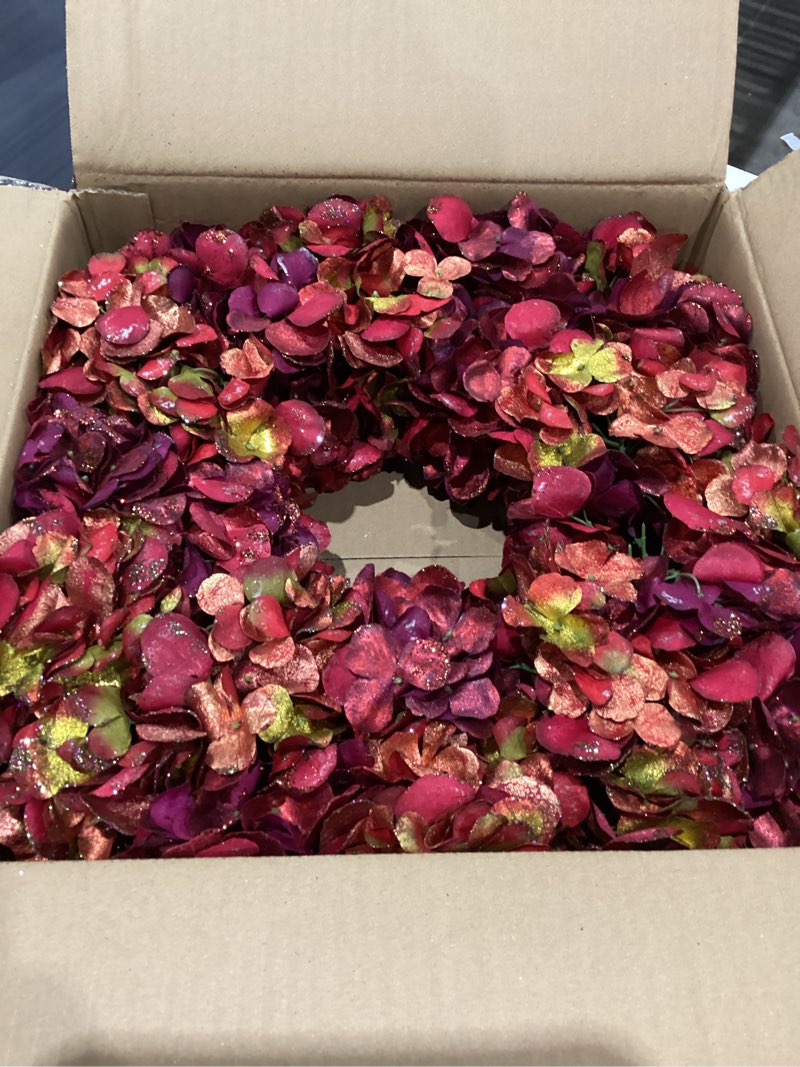 Condition photo showing Good Condition for christmas wreaths for front door, 24 inch hydrangea wreath for front doors outside christmas door wreaths large artificial winter floral wreath for thanksgiving xmas wall mantel indoor outdoor decor red & gold