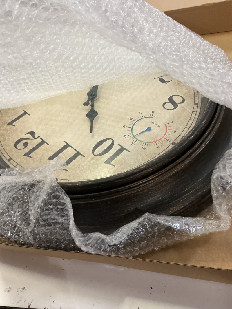 Condition photo showing Good Condition for large outdoor clock with thermometer & hygrometer – 18 inch bronze vintage farmhouse decor waterproof wall clock for patio, garden, pool, backyard 18 bronze