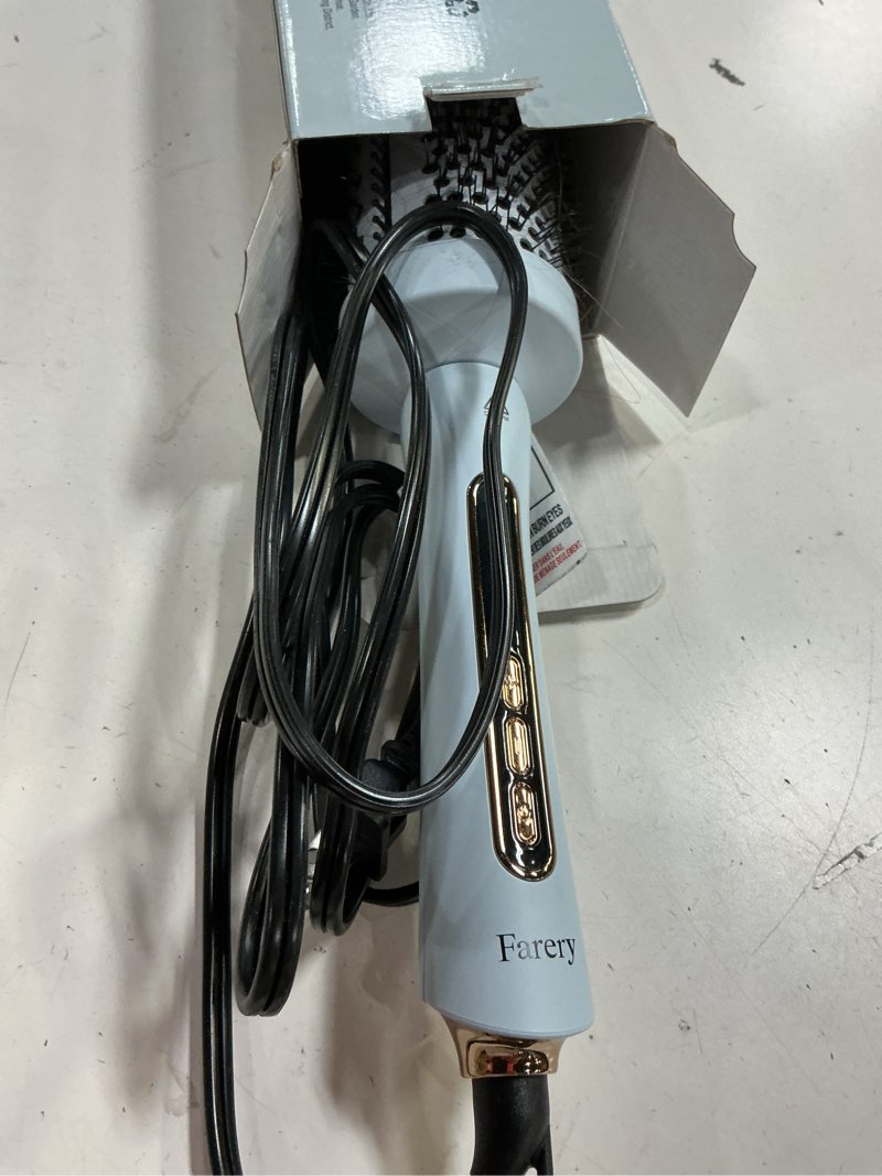 Condition photo showing As Is for farery 2.4" thermal brush, large barrel heated round brush with triple ptc & 5 heat settings (280-420°f), lightweight dual voltage for voluminous big curls, waves & straightening long hair 2.4 inch blue