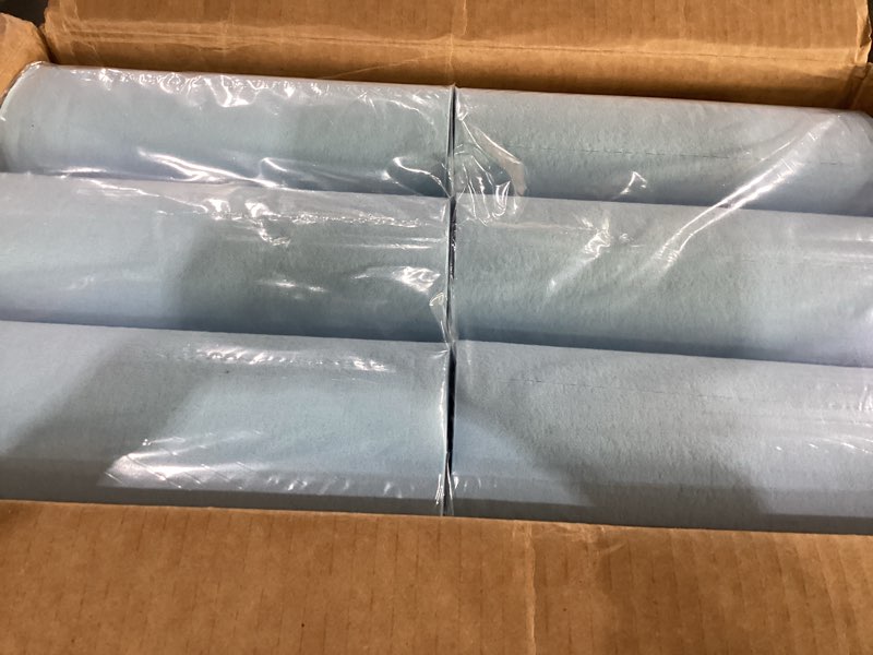 Condition photo showing New/Like New for scott shop original blue towels (55990), large 9.4”x11 cloth-like paper towel, 4 packs of 6 (60 sheets/roll, 24 big rolls/case, 1,440 sheet total)