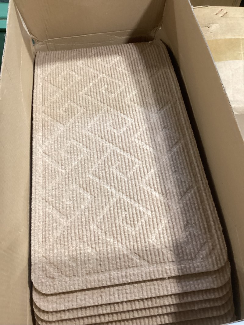 Condition photo showing Good Condition for stair treads for wooden steps indoor, 15 pack 8" x 30" non slip carpet stair treads with reusable adhesive for kids elders and dogs, surface polyester tpr backing stair rugs 8" x 30" beige-n 15