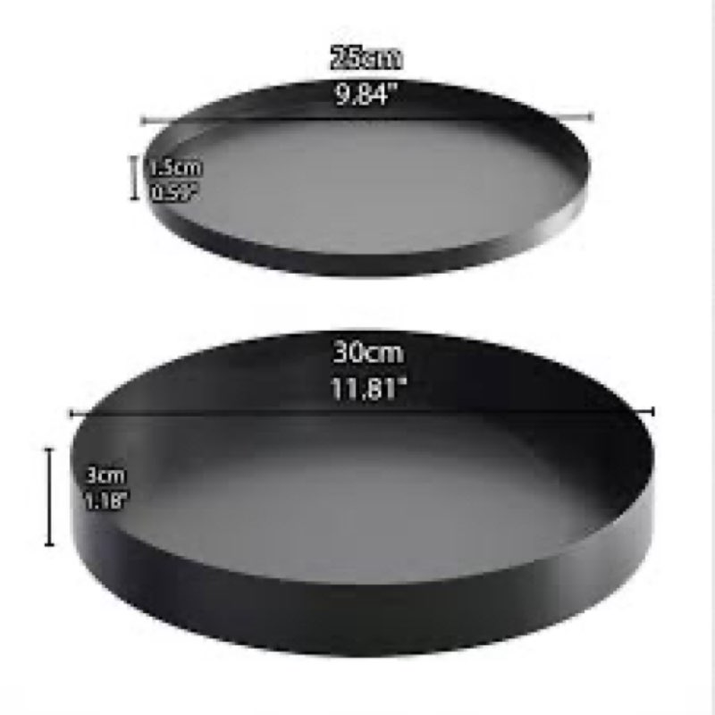 JEENWUR Black Round Decorative Tray 9.8"+9.8"/25+25 cm