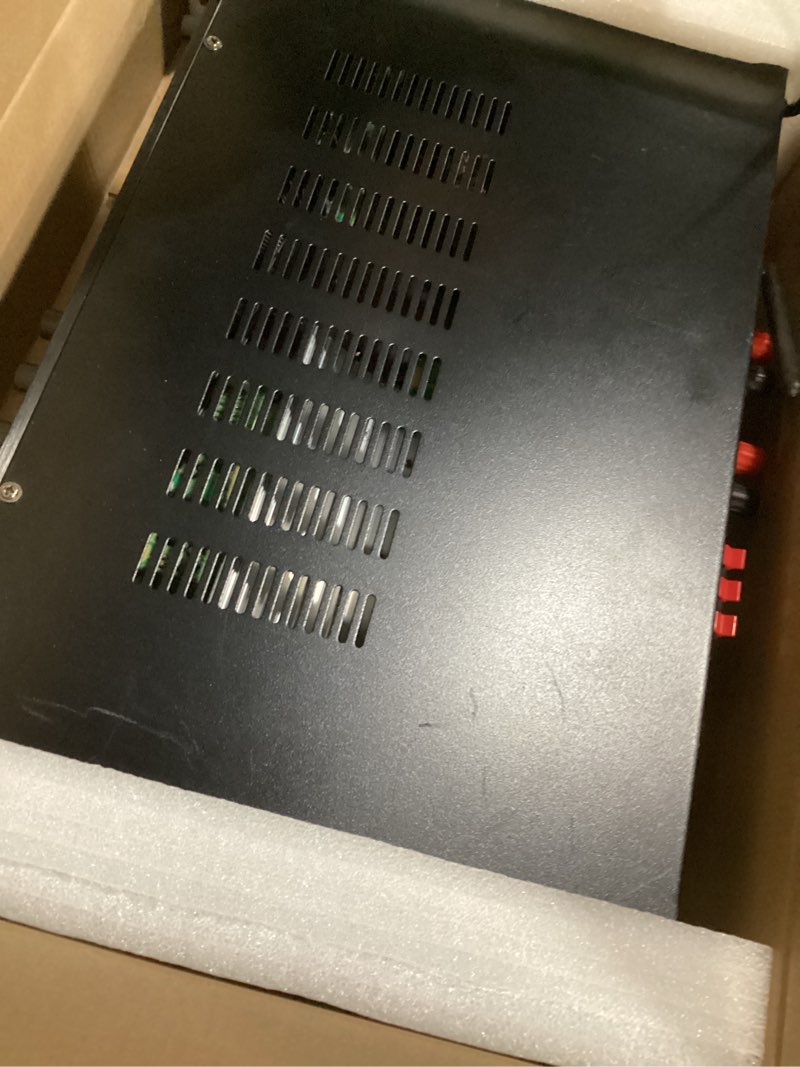 Condition photo showing As Is for pyle 5 channel rack mount bluetooth receiver, home theater amp, speaker amplifier, bluetooth wireless streaming, mp3/usb/sd/aux/fm radio, 200 watt, with digital id3 lcd display - pda7bu, black