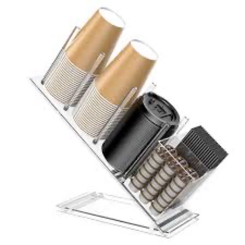 Acrylic Cup and Lid Holder with Straw Organizer, Adjustable Coffee Cup Holder Organizer, 5 Compartme