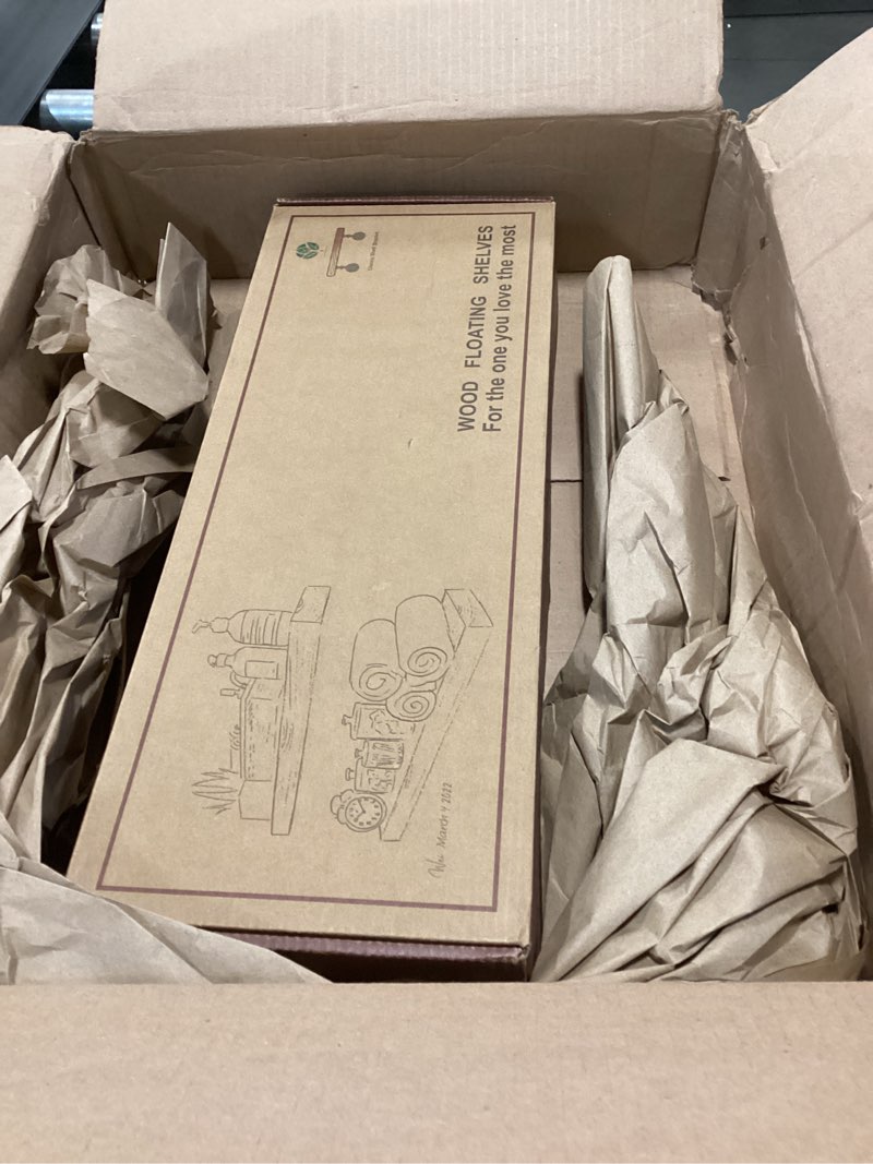 Condition photo showing New/Like New for BGMG Wood Floating Shelves 8 inch Set of 2, Rustic Wooden Wall Mount Shelves for Bathroom Living Room Bedroom Kitchen Farmhouse -8X 6.7 x1.25 inch- Dark Walnut Dark Walnut 8 inch