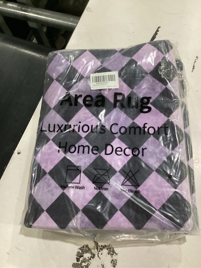 Condition photo showing Good Condition for wonnitar washable 3x5 checkered rug, non slip purple trellis bedroom area rug, low pile soft funky checked throw carpet for living room girls kids room nursery, dorm home decor(purple,3x5) 3' x 5' (rectangular) purple